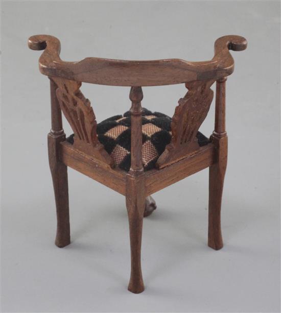 Denis Hillman. A George II style carved mahogany miniature corner armchair, height 3 1/8ins.